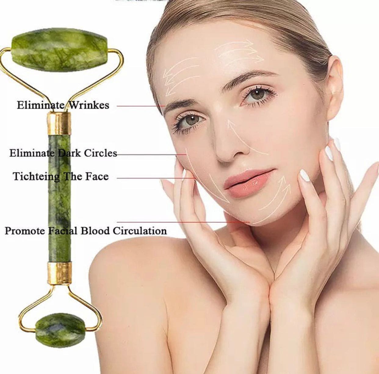 Jade Roller Massager With Face Lifting Guasha Stone, Jade Stone Facial Roller, Dual-Sided Face Massager, Muscle Relaxing Jade Roller Jade Roller Massager With Face Lifting Guasha Stone, Jade Stone Facial Roller, Dual-Sided Face Massager, Muscle Relaxing Jade Roller
